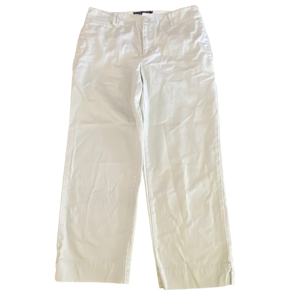 Ralph Lauren Womens Cotton Chino Crop Pants Khaki Sand Split Hem Size 2 Capri